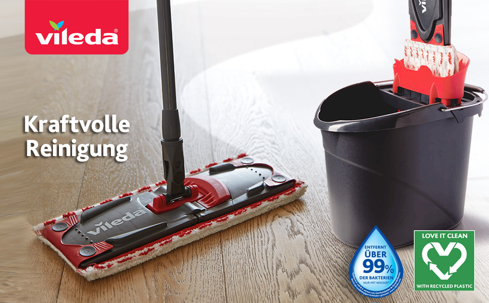 Vileda Ultramax 2в1: комплект для миття підлоги з мопом, відром з пресом та мікрофіброю. Підходить для всіх твердих поверхонь.