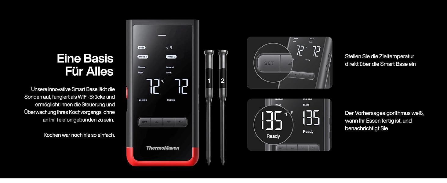 ThermoMaven P2 Розумний термометр для м'яса Бездротовий – Bluetooth 5.3, 2 зонди, 6 сенсорів, необмежений моніторинг через Wi-Fi, IPX8 водонепроникний, для гриля, духовки, кухні, фритюрниці