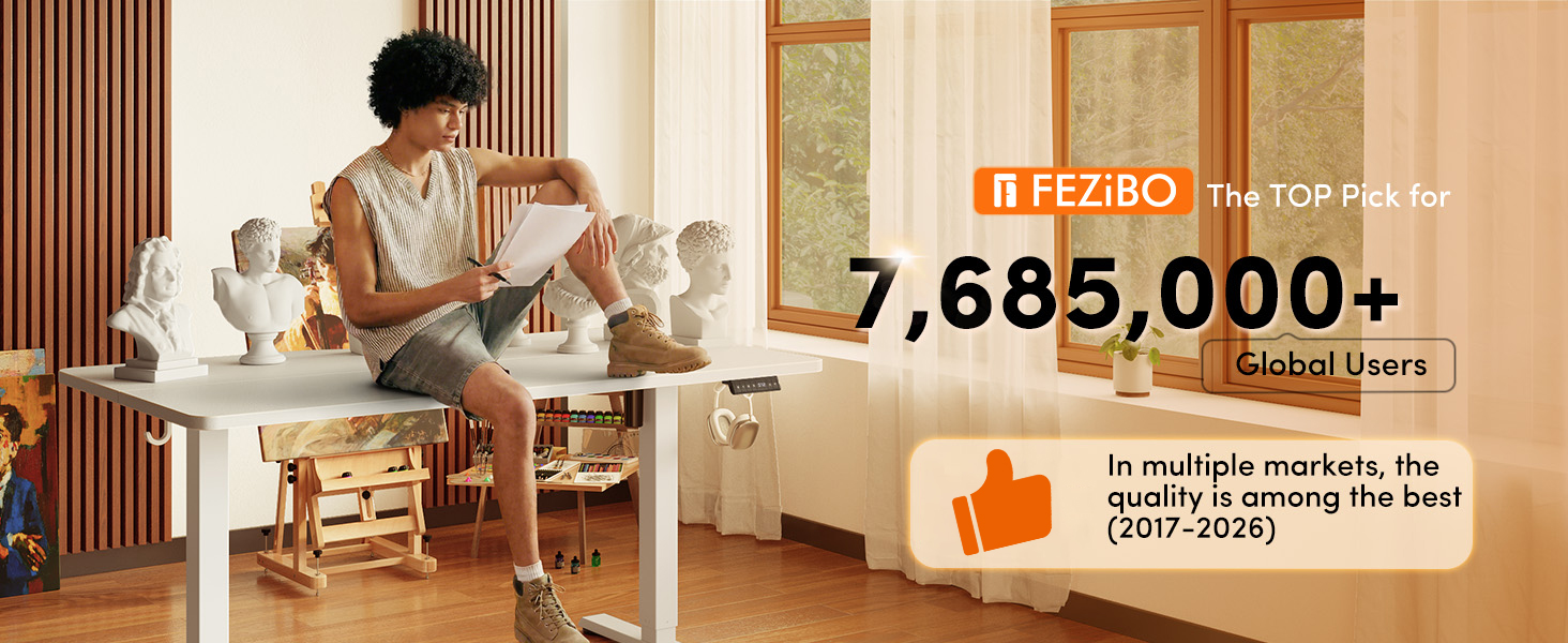Регульований по висоті письмовий стіл FEZIBO 160x80 см з USB-C та USB-A портами для зарядки, білий