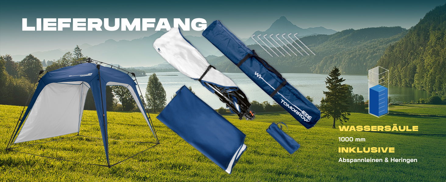 Павільйон для саду Lumaland Outdoor 2,5x2,5 м, водонепроникний із захистом від УФ, з бічною стінкою, сумкою та кілочками, міцний намет для кемпінгу та вечірок, швидкий монтаж 2 хвилини, синій