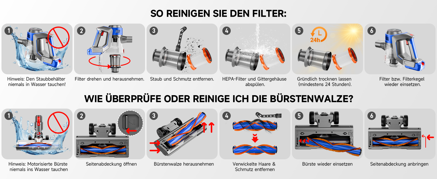 Бездротовий акумуляторний пилосос 45000 Па / 45 хв - 1,6 л з LED-дисплеєм, антизаплутувальною насадкою, тихий (<60 дБ), HEPA-фільтр, для видалення шерсті тварин, килимів, твердих поверхонь, авто, блакитний