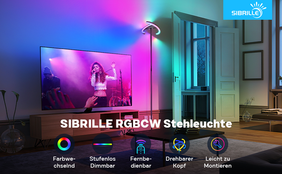 Світлодіодна торшер SIBRILLE для вітальні, чорний, димований, 22W, 1300LM, з пультом ДК, теплий/холодний білий, RGB, для офісу, спальні, готелю
