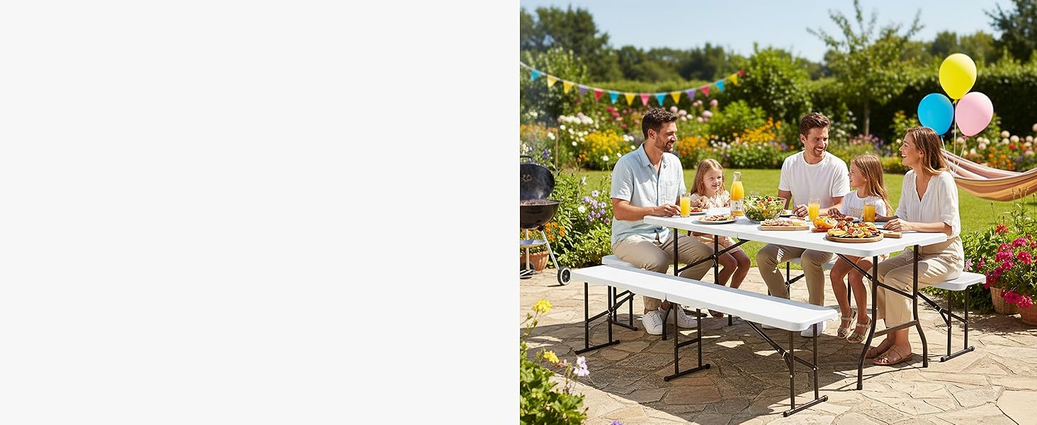 Зручний розкладний садовий стіл Floordirekt Buffettisch для відпочинку на терасі, балконі або кемпінгу - 183x76 см, матеріал: пластик, на 6 осіб