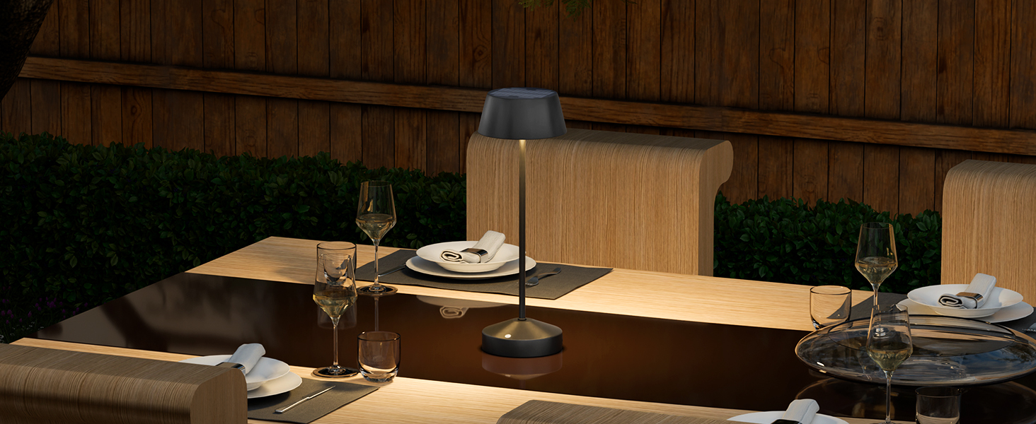 Світлодіодні настільні лампи сонячні LED 2 шт. для вулиці 3000K з сенсорним вимикачем, акумуляторні, димовані, IP44 для кемпінгу, саду, балкону, тераси