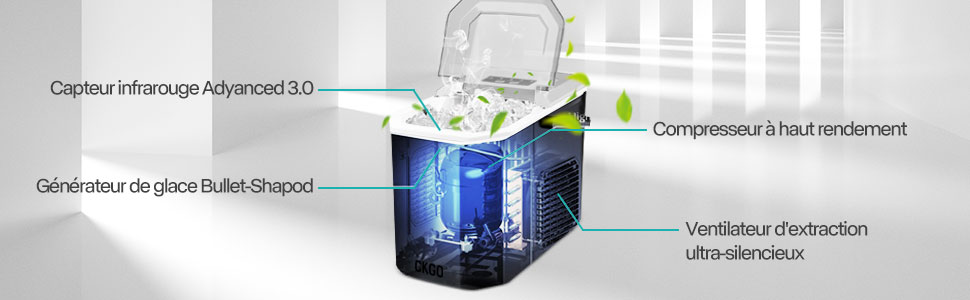 Smart Ice Maker Machine with WiFi Control - 15KG Daily Capacity, Fast Ice Production (9 Cubes in 6 Minutes), Self-Cleaning, 2 Ice Sizes for Kitchen, Office, Bar, Party, RV (White)