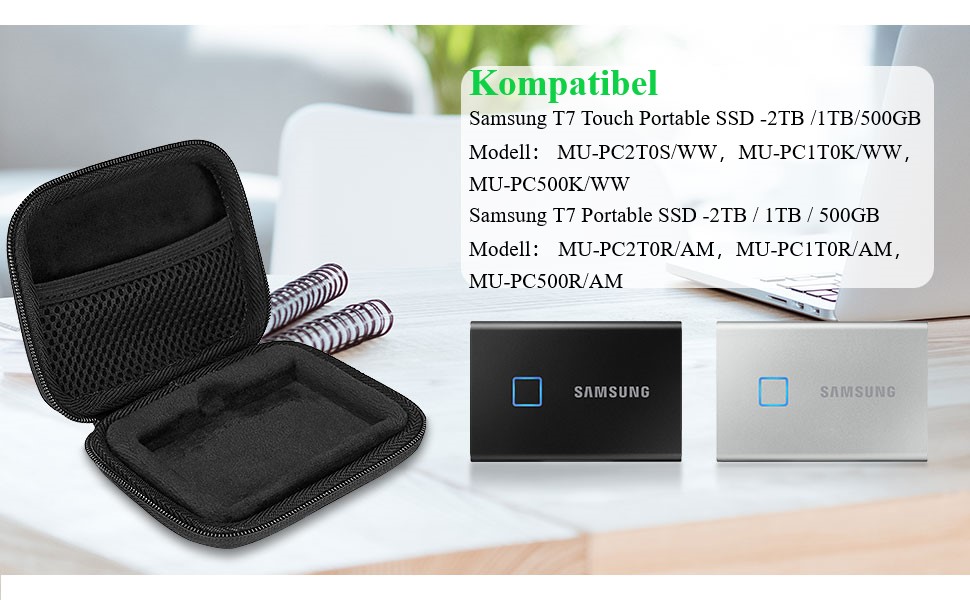 Чохол ProCase для SSD Samsung T7/T7 Touch (500GB/1TB/2TB) - Чорний, Водонепроникний, Жорсткий, Органайзер