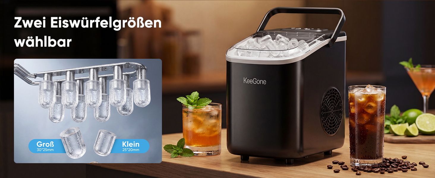 Льодогенератор портативний Klein 1.2л, 10кг/24год, самоочищення, чорний - для дому, офісу, бару