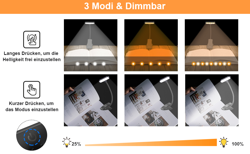 LED кріпильна лампа OUSFOT для читання з 3 рівнями яскравості, USB, 9 LED, гнучка на 360°, для книги, офісу, ліжка, нотного ставу, 3 колірні температури