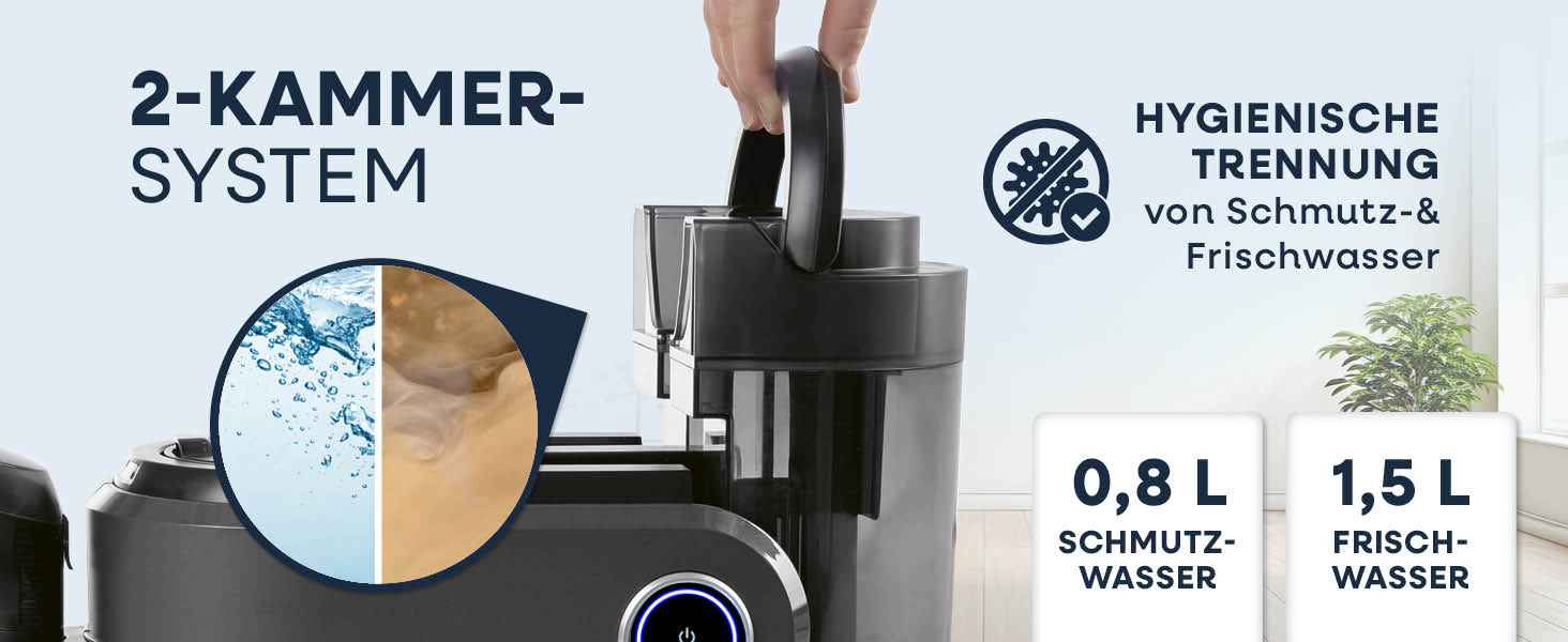 CLEANmaxx Професійний пароочисник для меблів та килимів Pro Steam | 3в1: очищувач для м'яких меблів, точковий очищувач, миючий пилосос | Видаляє плями з килимів, авто, диванів тощо. Чорний Pro Steam Touch, 2000W