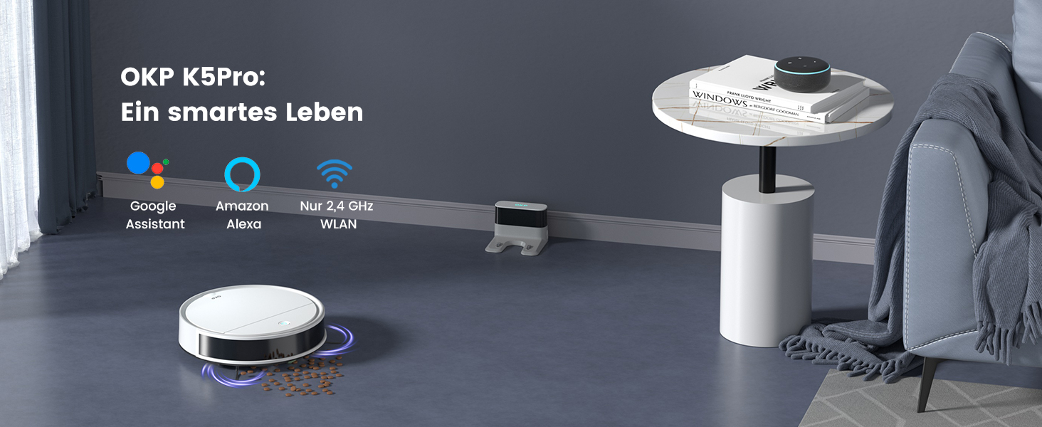 Робот-пилосос OKP K5 Pro: потужність 5000Pa, навігація, HEPA-фільтр, Wi-Fi, для тварин, килимів, твердих підлог