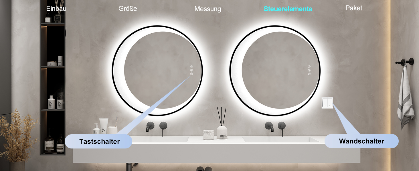 Дзеркало для ванної кімнати STARLEAD з LED-підсвічуванням 90x60 см, Bluetooth, регулювання яскравості, 3 кольори світла, протитуманне покриття, функція пам'яті, HD скло, IP44, горизонтальне/вертикальне, без рамки