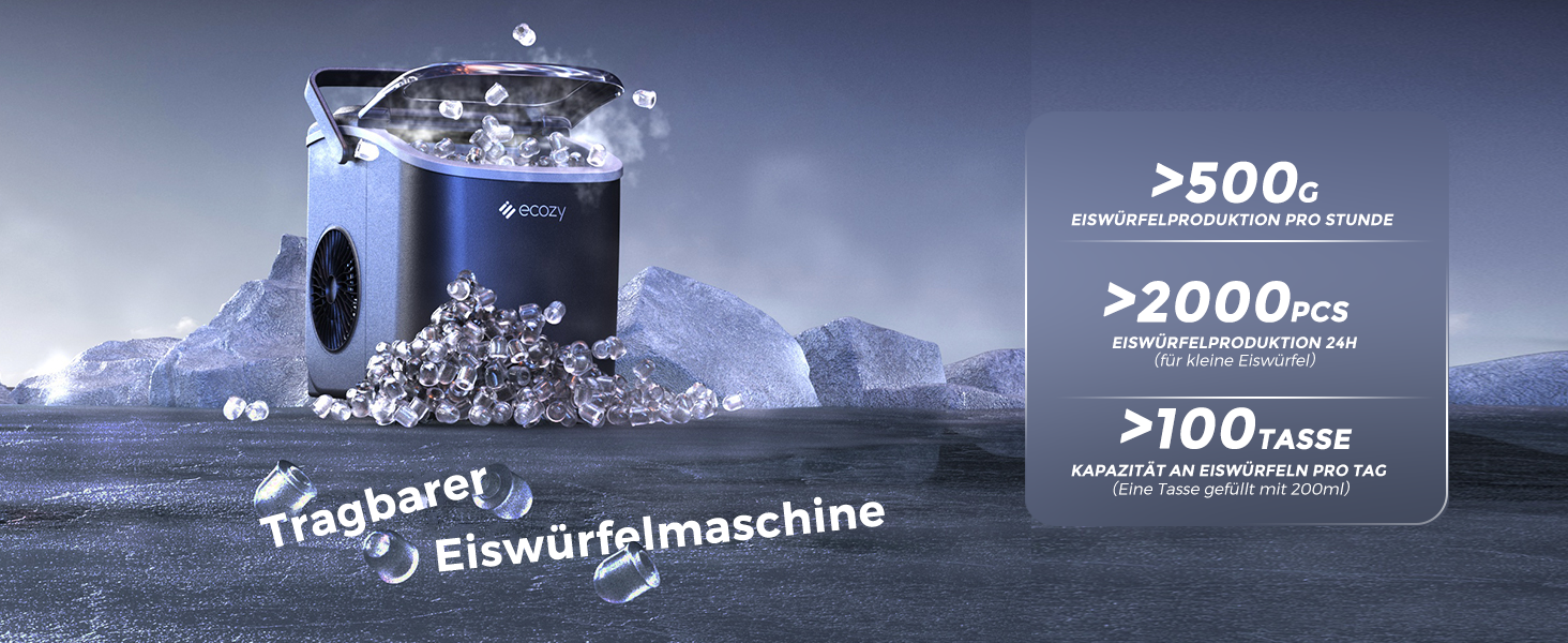 Машина для приготування льоду Ecozy: компактна, самоочисна, 9 кубиків за 6 хвилин, 12 кг/24 години, для дому та вечірок