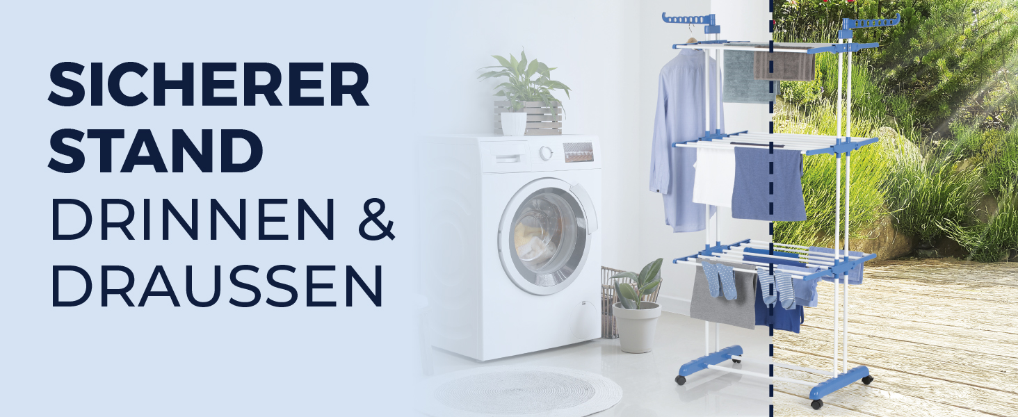 Складаний сушильний стійка EASYmaxx з 3 рівнями, чорний/білий | Компактна, мобільна сушарка для одягу в приміщенні та на вулиці