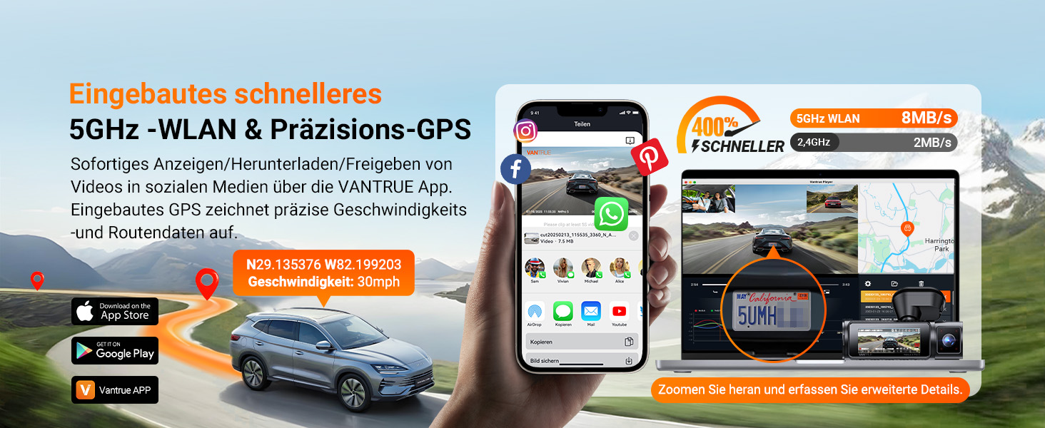 Відеореєстратор VANTRUE N4 Pro S 4K STARVIS з GPS, 3 канали (4K+1080P+1440P), WiFi 5GHz, паркувальний режим 24/7, голосове керування, IR нічне бачення, LTE (опціонально)