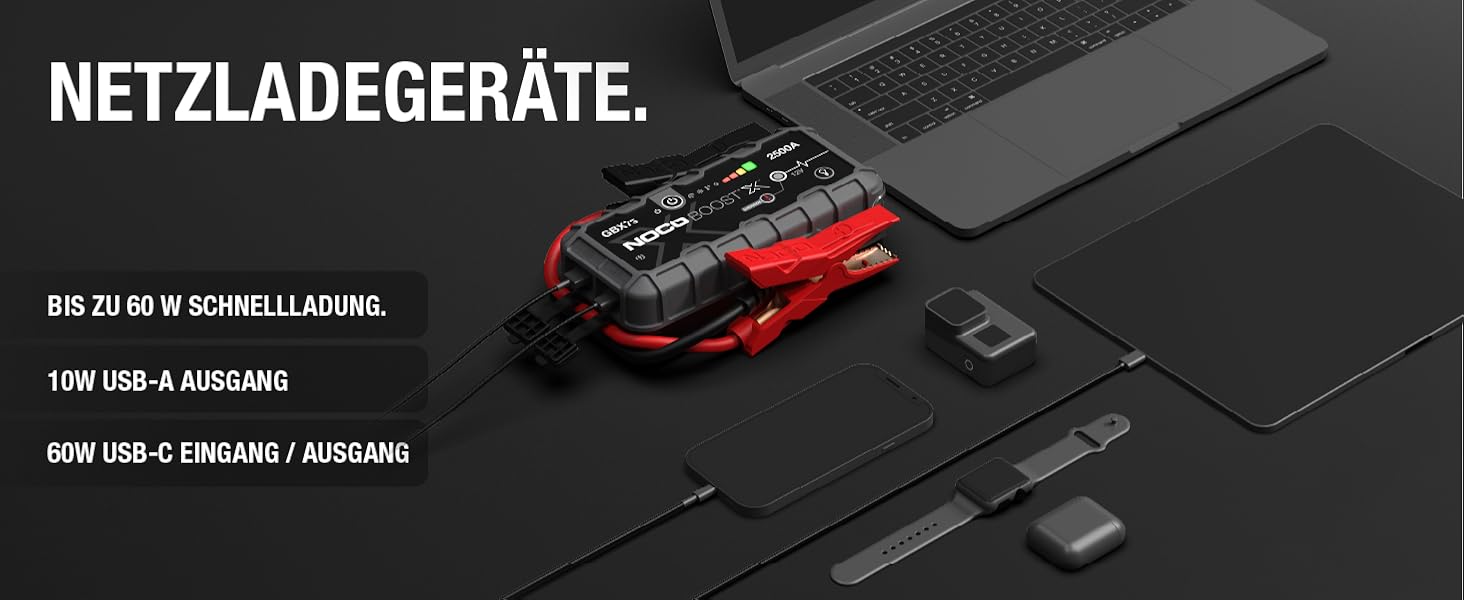 NOCO Boost X GBX75: Портативний пусковий пристрій (Powerbank) – 2500A, 12V, для бензинових (8.5L) та дизельних (6.5L) двигунів