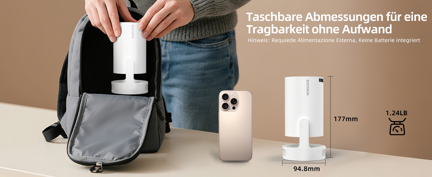 Beautiebeam Beamer: Міні проектор 4K з підтримкою 1080P, Android 11, Bluetooth 5.0, Wi-Fi 6, Автоматична корекція трапеції, для дому та на відкритому повітрі