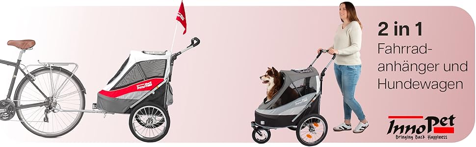 Innopet Sporty Dog Trailer Deluxe: Причіп для собак, велосипедний, червоно-білий - до 30 кг, з дощем.