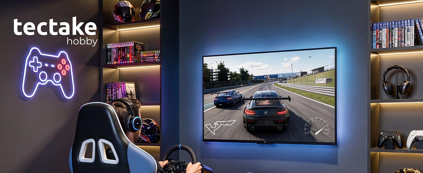 Ігровий симулятор Sim Racing Cockpit tectake® для Fanatec, Logitech, Thrustmaster, регульоване гоночне крісло GT-Style, сталевий каркас, до 120 кг, чорний