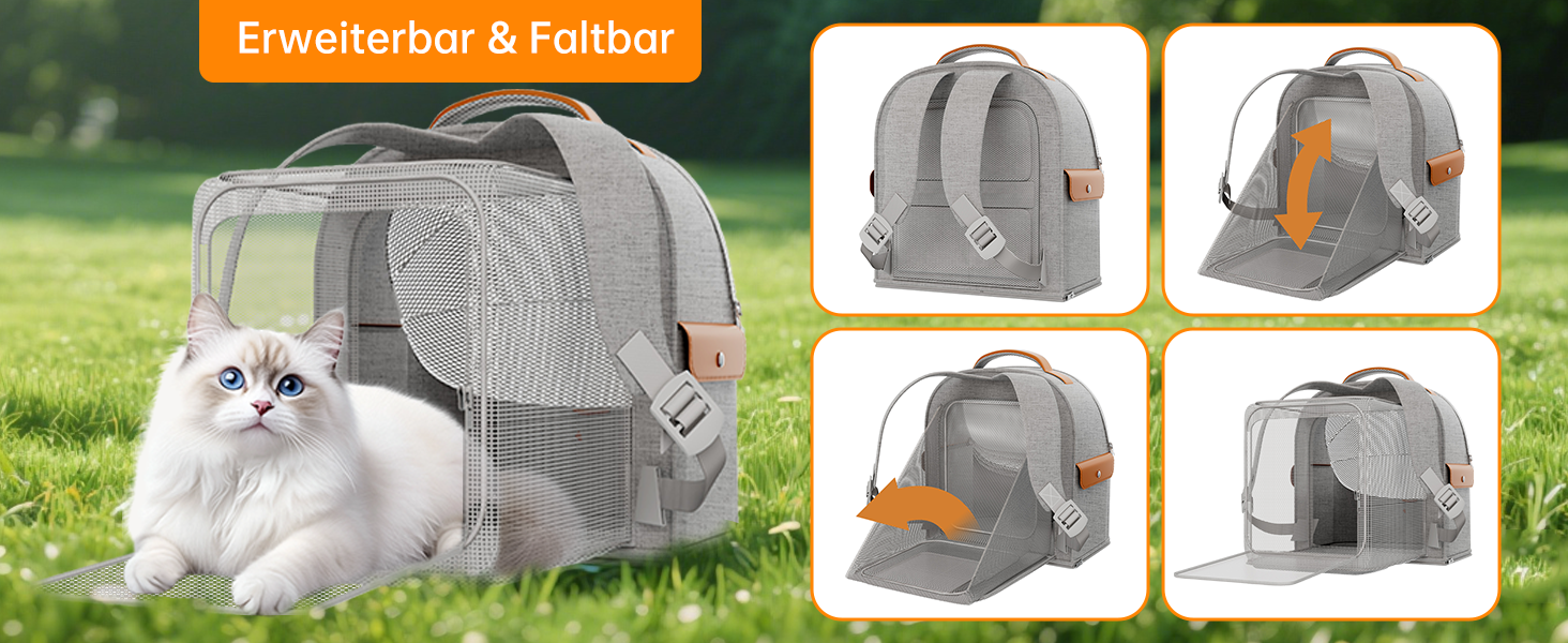 Розширюваний рюкзак для котів - рюкзак-переноска для тварин з дихаючою сіткою 4D, рюкзак для собак та котів до 12 кг (Сірий)