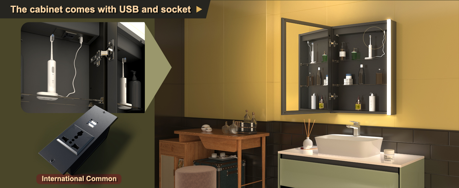 LED дзеркальна шафка для ванної кімнати KWW з підсвічуванням, регульованою температурою світла, протитуманним покриттям та USB роз'ємами (2 дверцята, 80x70 см, ліве кріплення)