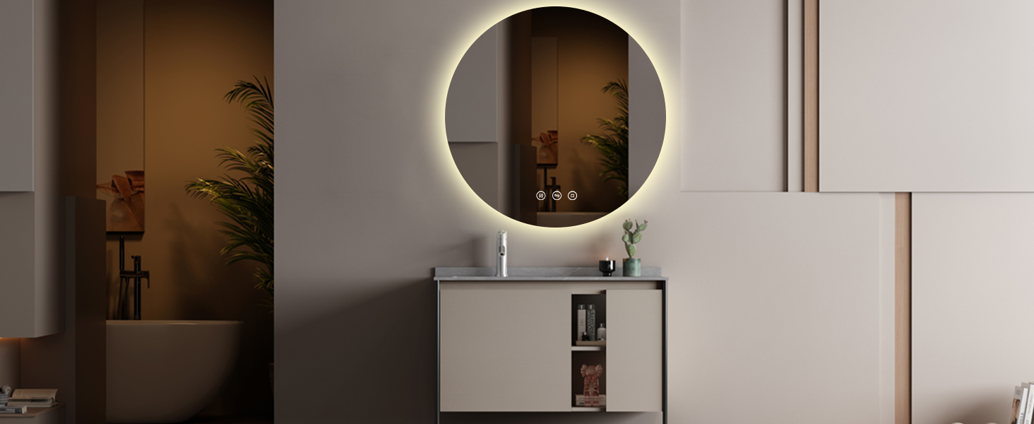 Дзеркало для ванної кімнати з підсвічуванням 70 см, LED дзеркало з підсвічуванням, 3 кольори світла, антизапарник, регульована яскравість, сенсорне управління, функція пам'яті, кругле, водонепроникне IP44, 70x70 см