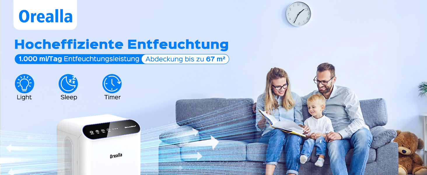 Електричний осушувач повітря для дому: тихий осушувач 67 м² з баком 2.5 л, таймером та режимом сну