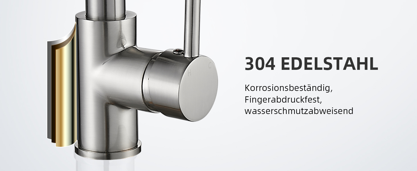 Кран кухонний Cobbe з висувним виливом та душем, 2 режими, поворотний на 360°, високий тиск, матовий нікель