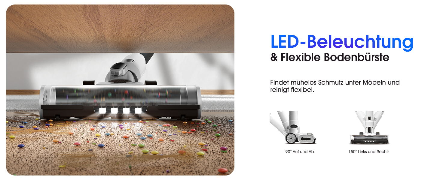 Бездротовий пилосос Klarpul 4800Pa з LED-дисплеєм та антизаплутувальною насадкою, 65 хвилин роботи, швидка зарядка 2 години, для твердих поверхонь та килимів, срібний