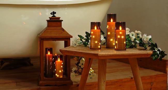Світлодіодні безполуменеві свічки Homemory з мерехтливим ефектом, ліхтариком, дистанційним керуванням і таймером, акрилові, набір 5 шт., сірі, для декору дому