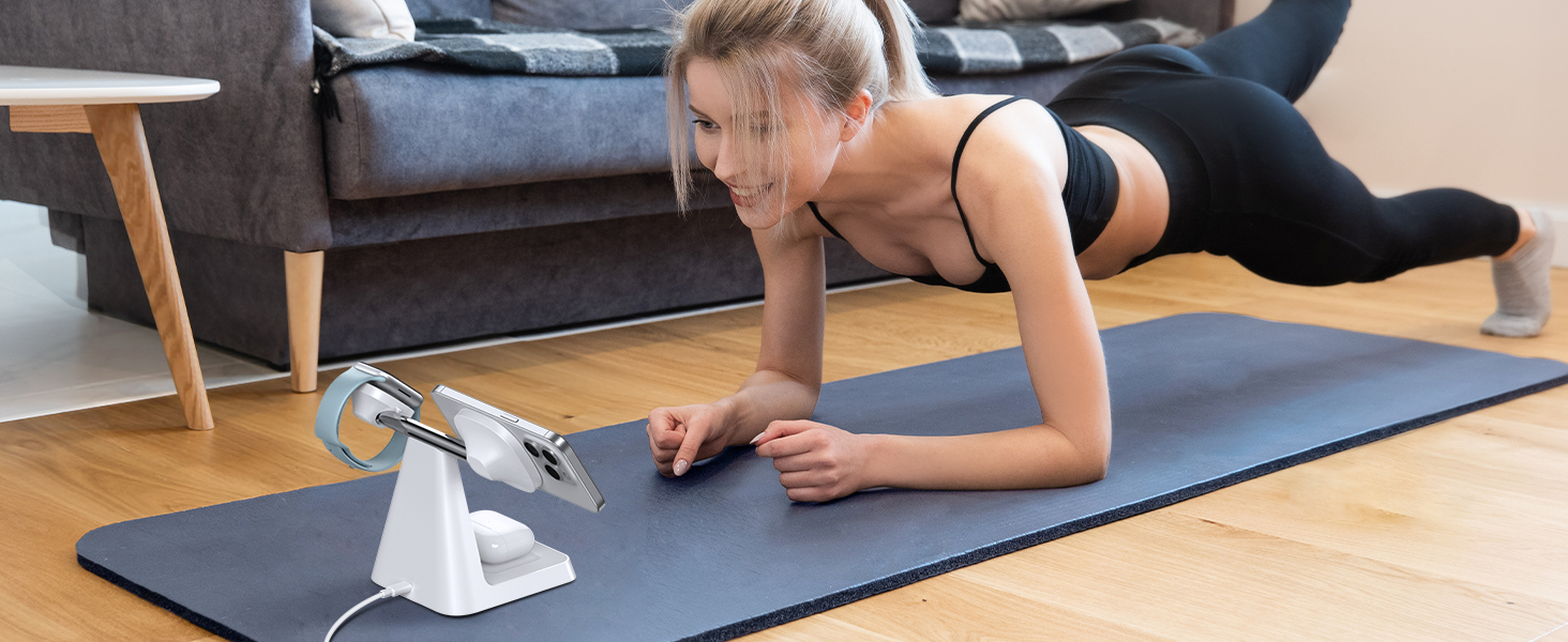 Бездротовий зарядний пристрій MagSafe 3-в-1 для iPhone: зарядка для Apple Watch та AirPods, сумісна з iPhone 16, 15, 14, 13, 12 (білий)