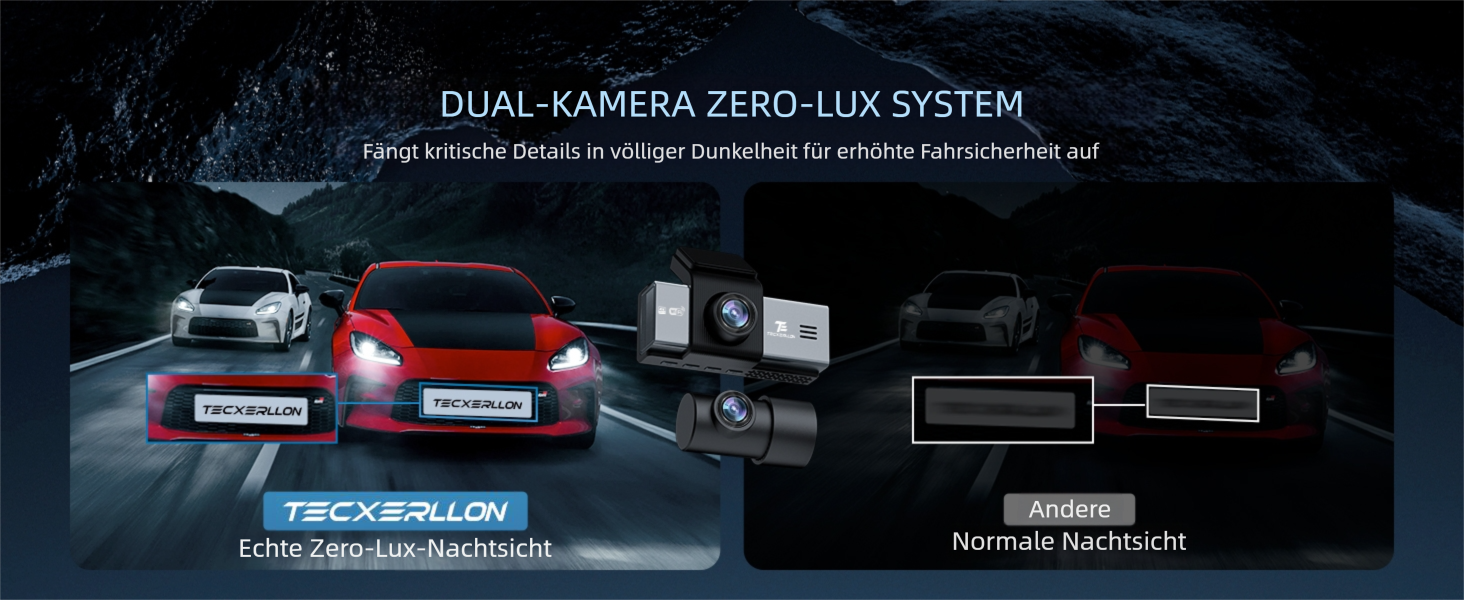 Відеореєстратор TECXERLLON 4K з ADAS, GPS, WDR, G-сенсором та нічним баченням, 24/7 парковка, 128GB карта в комплекті