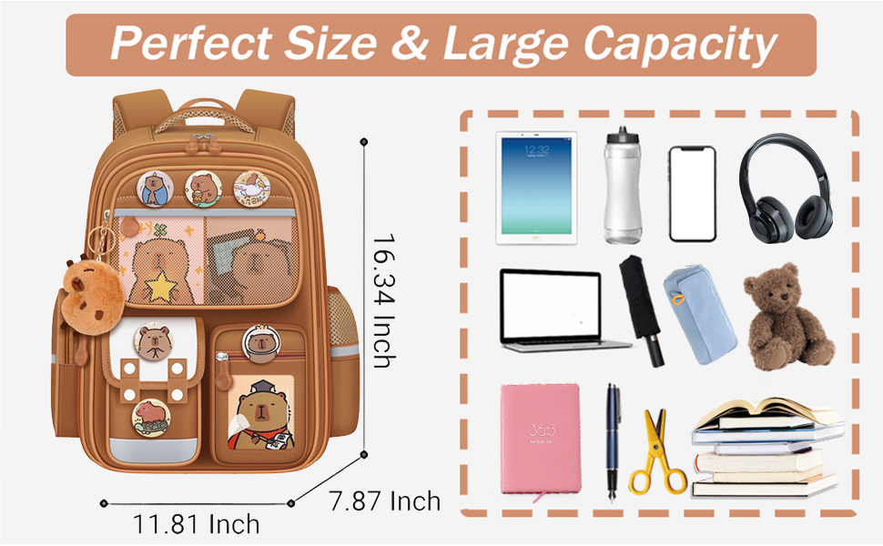 Рюкзак Capybara для дітей: комплект з пеналом та ланч-боксом. Коричневий шкільний рюкзак для хлопчиків та дівчаток