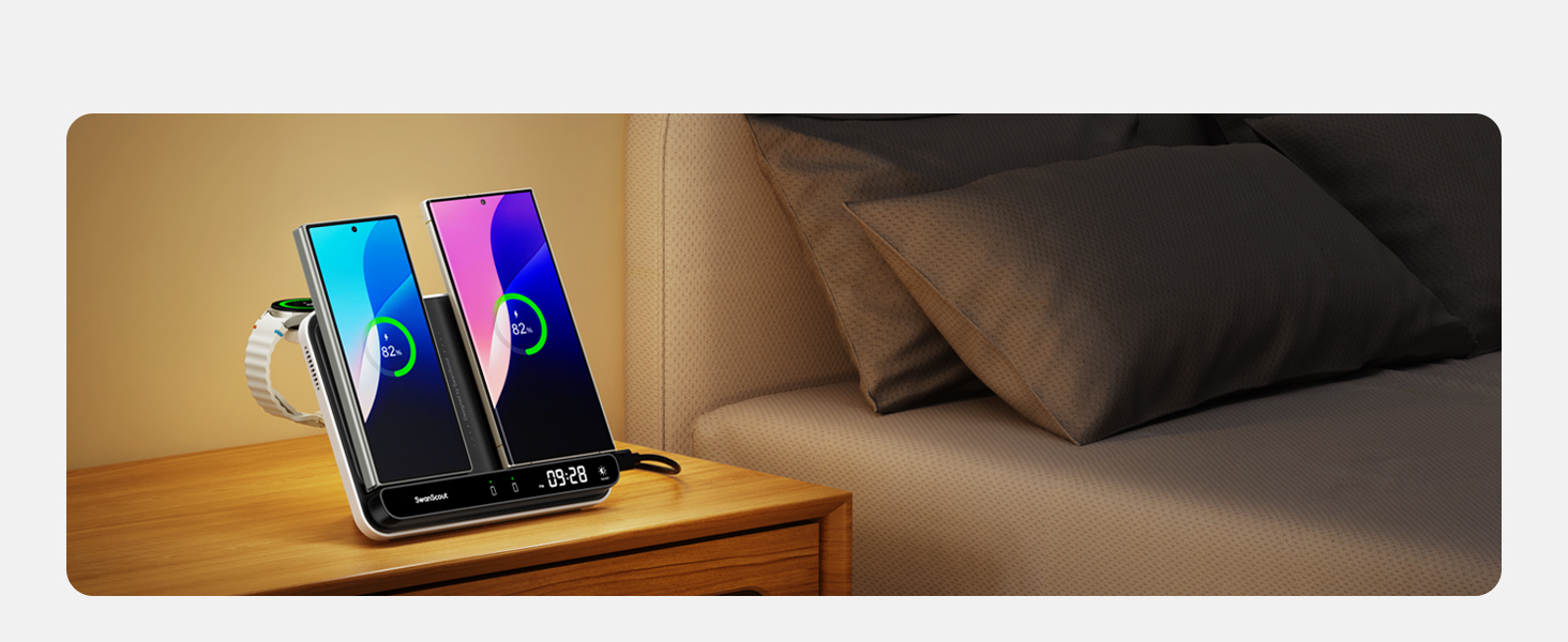 Бездротова зарядка SwanScout 30W для Samsung Galaxy Z Fold 7/S25 Ultra/S25, iPhone 17/16, Galaxy Watch 8/7/6 – швидка зарядка