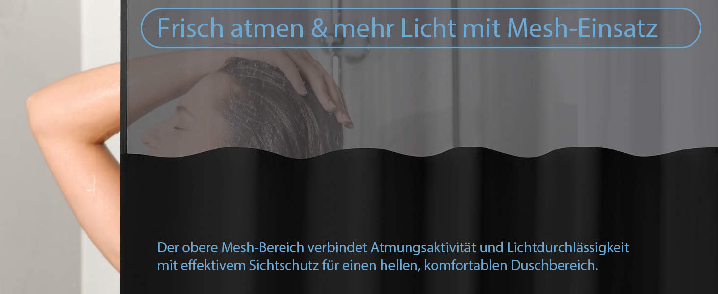 Штора для душу водонепроникна з льоном та віконцем, 183x183 см, чорна + 12 гачків з нержавіючої сталі