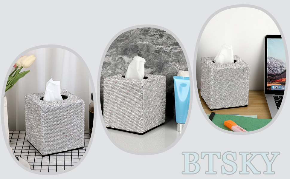 Квадратний тримач для серветок BTSKY з блискітками, декоративна кришка з діамантами та стразами, кубічний диспенсер для дому, ванної кімнати, туалетного столика