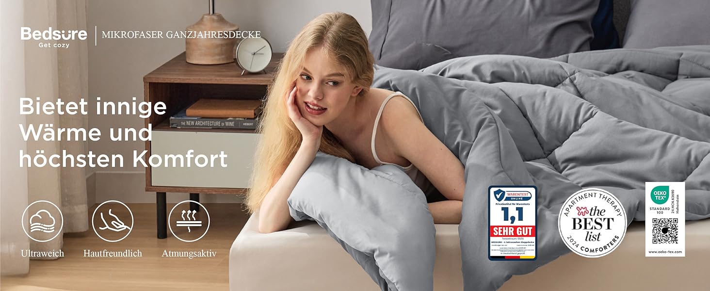 BEDSURE Ковдра постійна 135x200 см - Ковдра для всіх сезонів, 300 GSM, двостороння сіра/світло-сіра, м'яка та тепла, для алергіків, 135x200 см