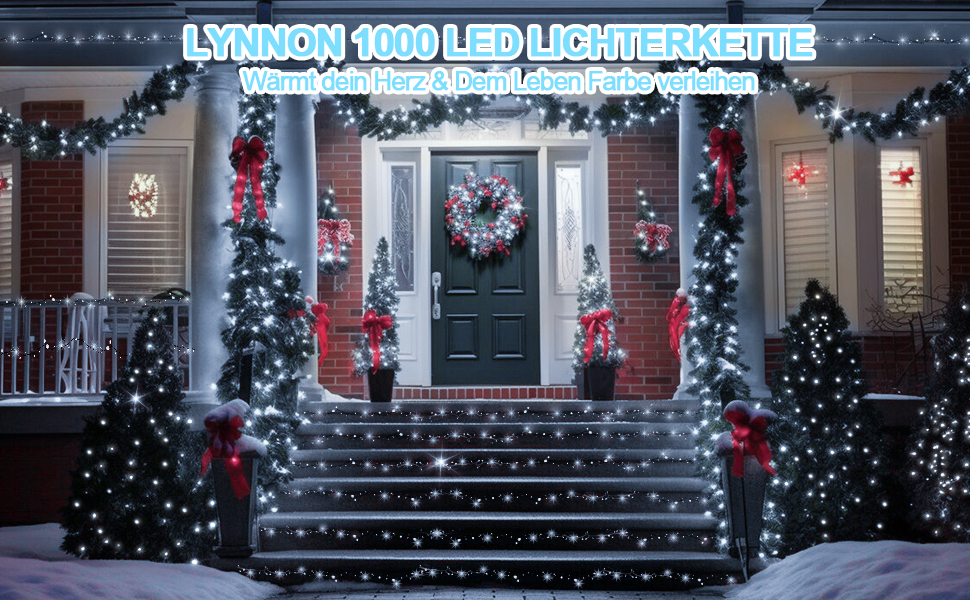 Льо́мка́ гірля́нда 100 LED, білий колір, для зовнішнього використання, вологостійка, 8 режимів, з пультом дистанційного керування та таймером. Підходить для декорування вечірок, свят, садів, балконів, ялинок. 1000 LED.