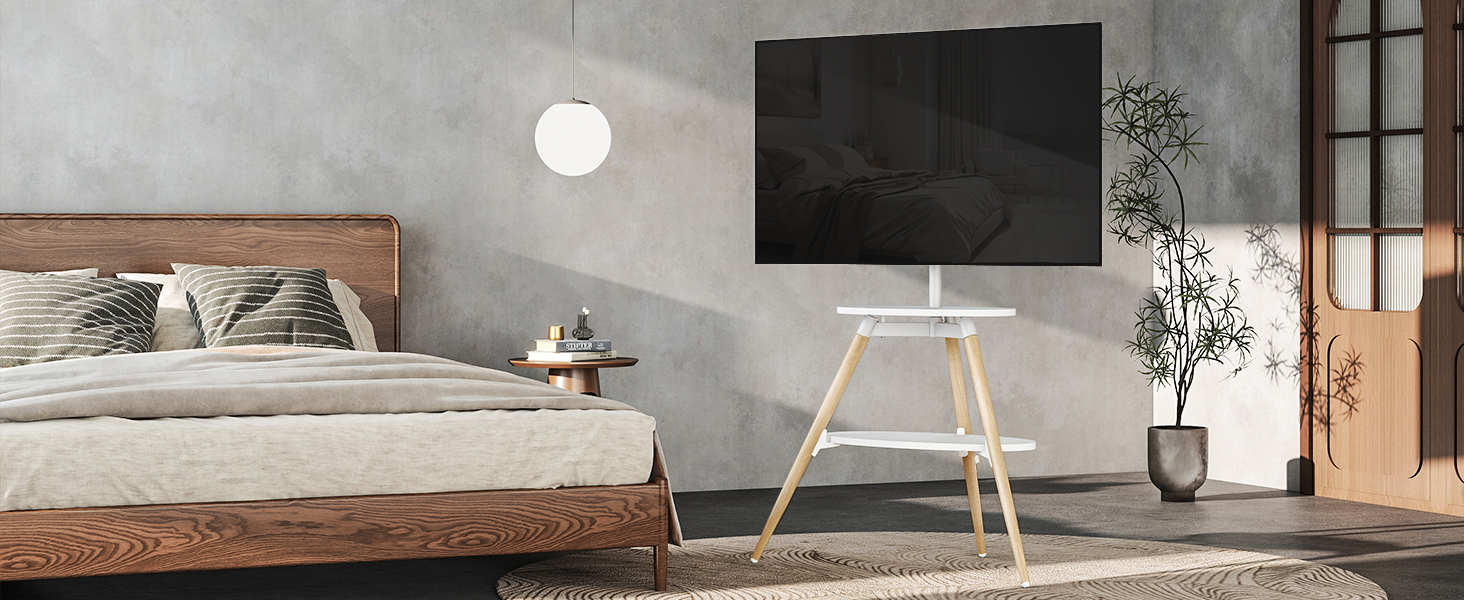 Підставка для телевізора 5Rcom Weiß з 2 полицями 32-65 дюймів, дерев'яна, поворотна, регульована по висоті, VESA 400x400, до 40 кг