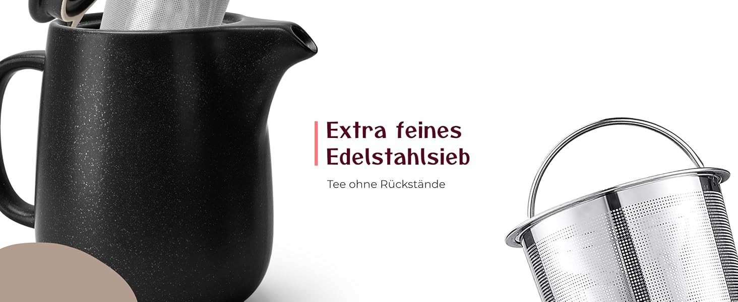 Чайник Happy Lemuro з ситечком - 1,2 л - Керамічний чайник чорного кольору (антрацит)