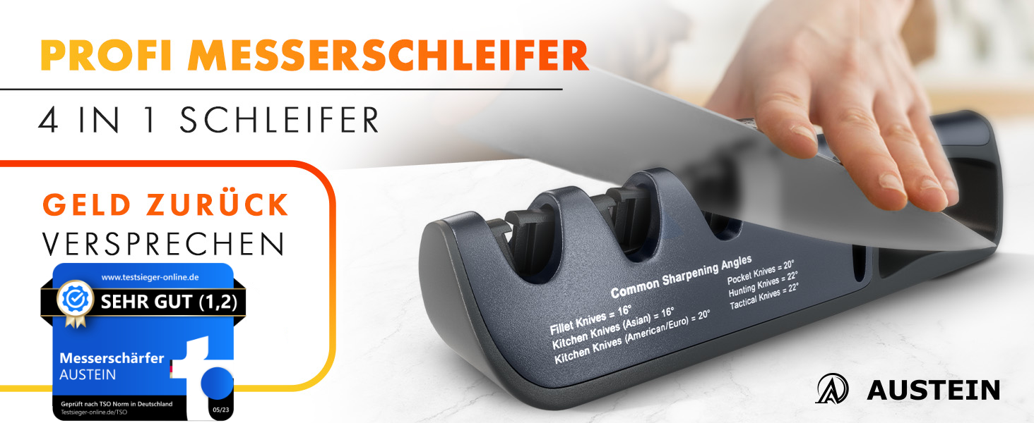 Точилка для ножів AUSTEIN QuickSharp 4-in-1: професійне заточування та шліфування (Титаново-сірий)