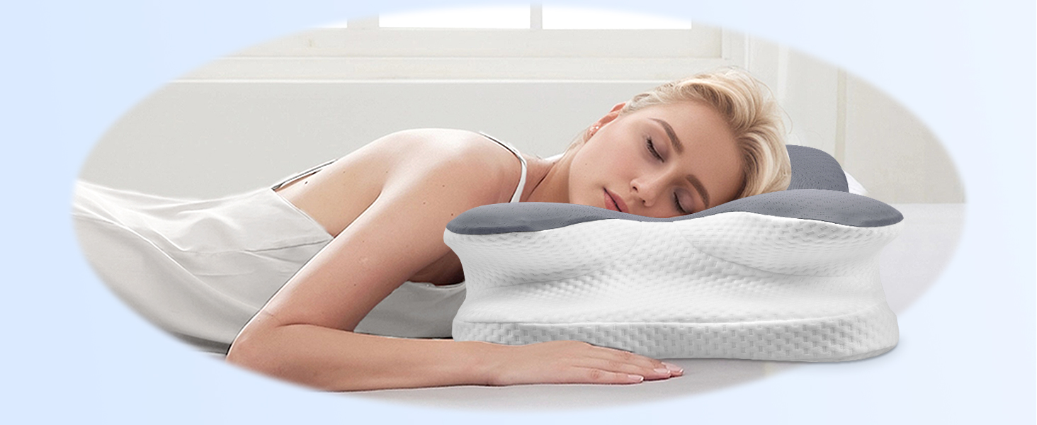 Подушка для шиї Ehomfory з піни Memory Foam, ергономічна для сну на боці, спині та животі, 67x37x9/12 см, сіра