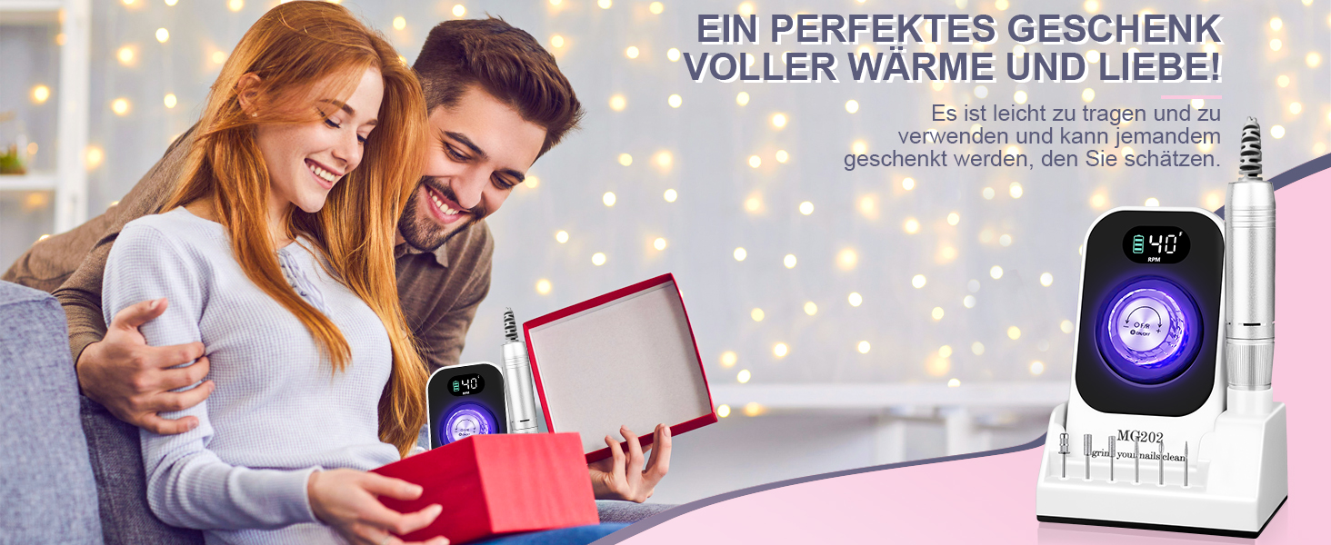 Електрична фрезер для нігтів 12в1 з кейсом, 40000 об/хв - професійний набір для манікюру та педикюру, для гелю та акрилу (білий)