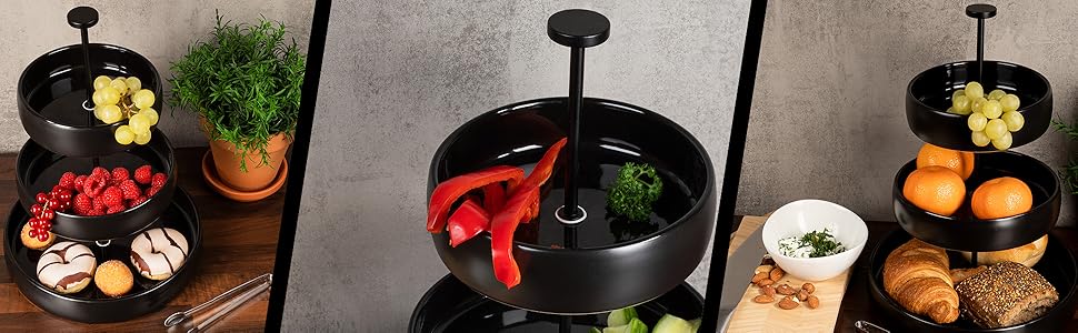 Підставка для фруктів Moritz & Moritz - 3 яруси, з щипцями, з кераміки - Сучасна декор для кухні та вечірок - Ідеальна для зберігання фруктів, мафінів та капкейків