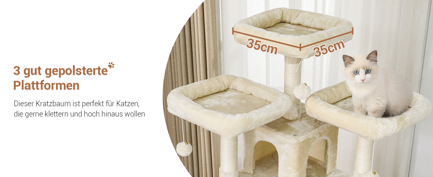 Дім-гойдалка для котів MSmask Kratzbaum Beige 194 см з 3 платформами, 2 печерами та гамаком
