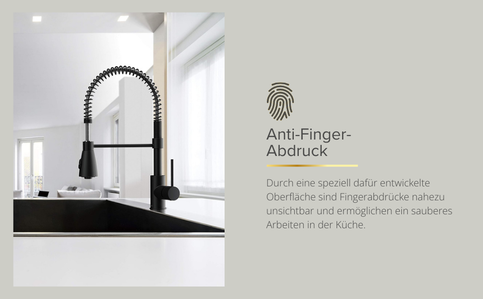 Кухонний змішувач Lenz KALANI² в стилі - з регульованою насадкою для миття посуду – легка установка та висока якість обробки – 46070322 (Для високого тиску, Чорний)