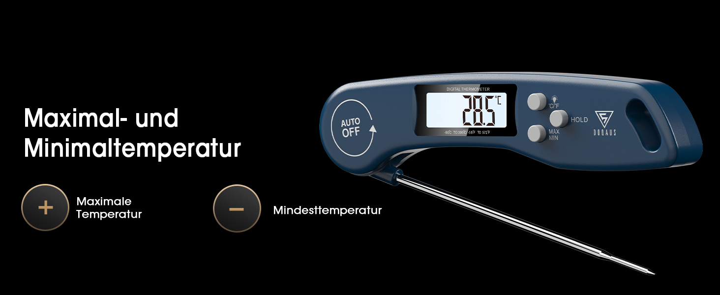 Цифровий термометр для м'яса DOQAUS: приготування на грилі, BBQ, варіння. Швидке зчитування, довга сонда, LCD-дисплей, автовимкнення