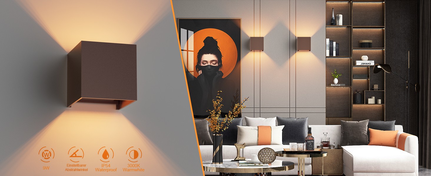 LED-стінні світильники Klighten 2 шт. з змінною G9 лампою, тепле біле світло 3000K, алюміній, для внутрішнього та зовнішнього використання, регульований кут променя, освітлення для вітальні, саду, антрацит (бронза)