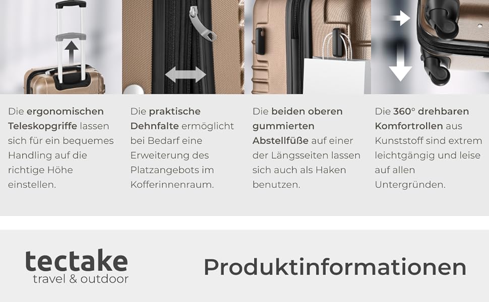 Набір валіз Tectake® 4 шт. з TSA замком, жорсткий корпус, набір валіз-роликів, ABS, 4 колеса, поворот на 360°, телескопічна ручка - зелений (шампань)