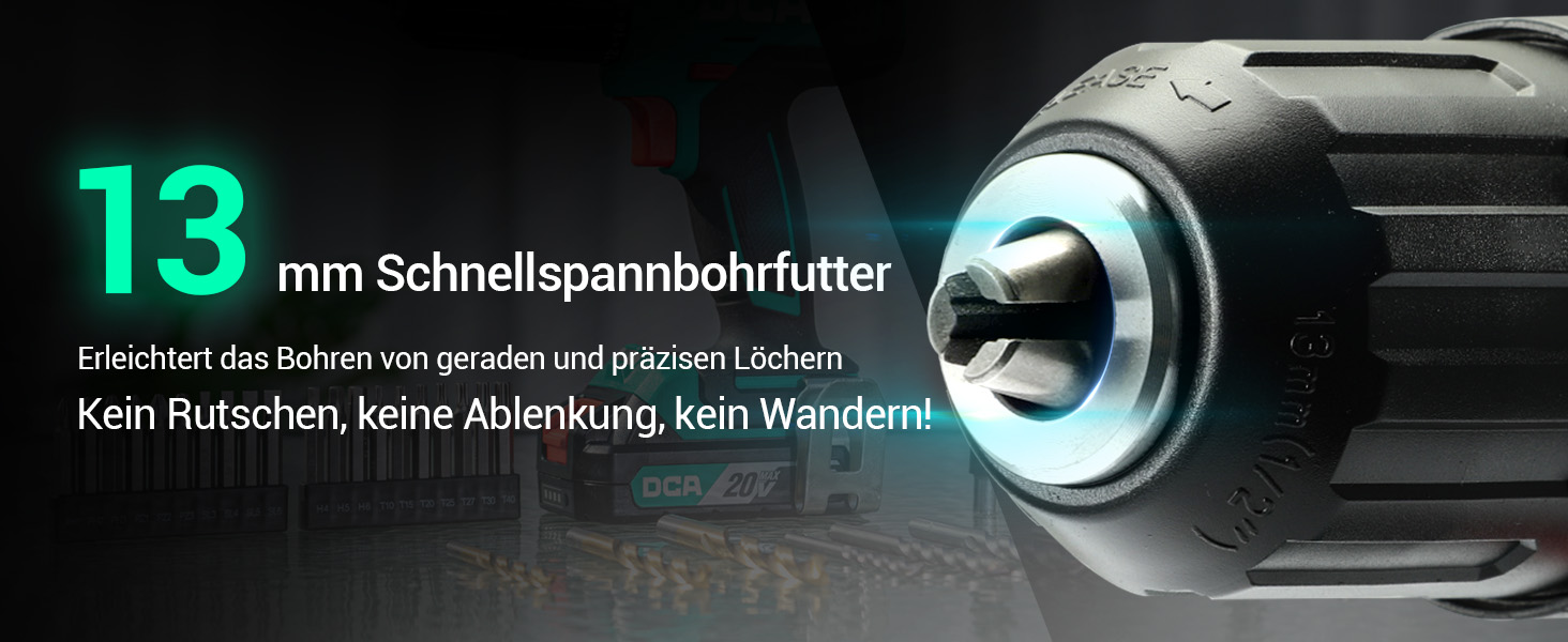 Акумуляторний ударний дриль-шуруповерт DCA 20V, 40 Нм, 13 мм, 22500 уд./хв, 18+1+1, комплект з 14 біт для бетону, металу, дерева