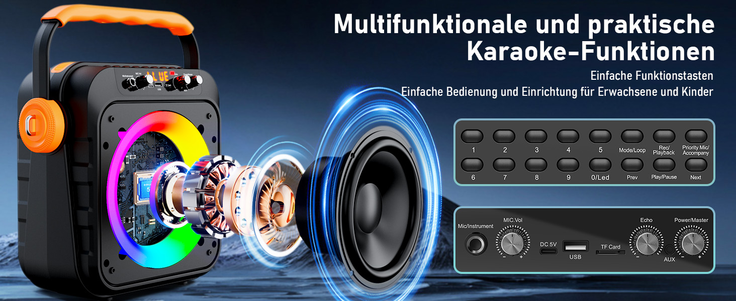 Караоке машина JYX MS80 з 2 мікрофонами, Bluetooth, LED-підсвітка